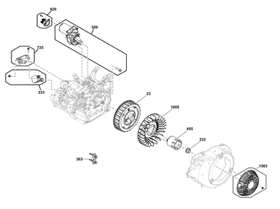Flywheel, Ignition, And Starter Group Diagram and Parts List for 25E337-0035-G1  Briggs and Stratton Engine